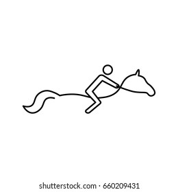Horse riding line icon for web, mobile and infographics. Vector light blue icon isolated on blue background.