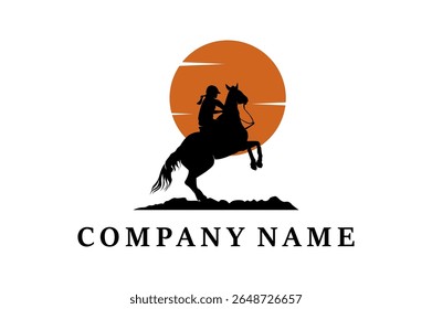 Horse riding logo illustration design on the beach in the afternoon
