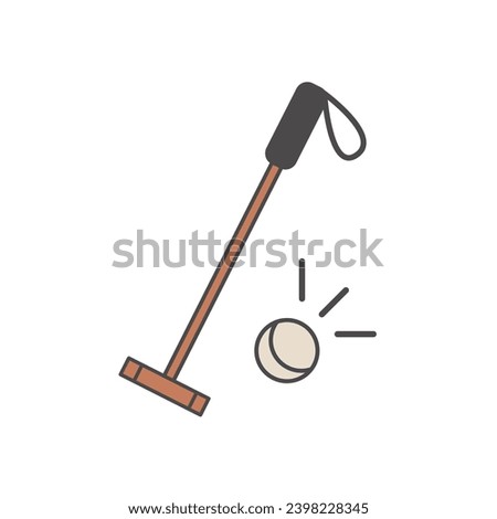 Horse Riding Polo Flat Colored Icon. Equestrian Sport Competition and Leisure Activity. Vector Illustration of Equine Polo Mallet and Ball. Isolated on White Background.