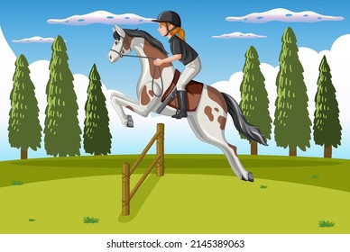 Horse riding scene with jockey and horse illustration