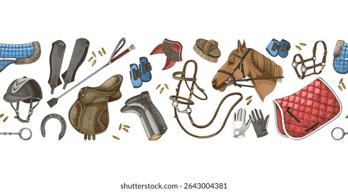 Horse riding seamless border vector
