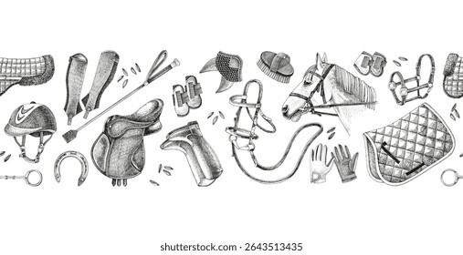 Horse riding seamless border vector