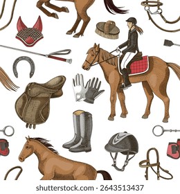 Horse riding seamless pattern vector