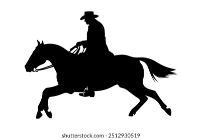 Horse Riding Silhouette Clipart isolated on a white background, Cowboy on Horse Vector black Silhouette