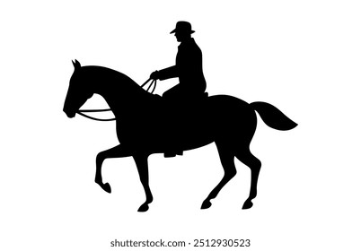 Horse Riding Silhouette Vector, Cowboy on Horse Clipart black Silhouette