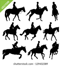 Horse riding silhouettes vector collections