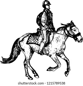 horse riding sketch drawing - vector