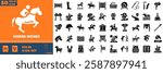 Horse Riding Solid Editable Icons set. Vector illustration in modern thin solid style of horese riding icons: Horse riding, racing, horseshoe, medal, etc