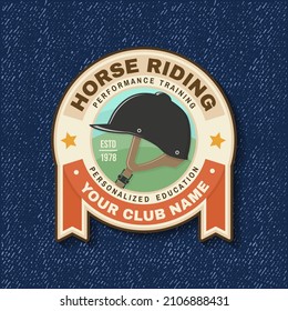 Horse Riding Sport Club Badge, Patch, Emblem, Logo. Vector Illustration. Vintage Equestrian Label, Sticker With Helmet Silhouettes.