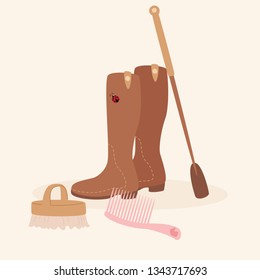 Horse riding tools with horse riding boots