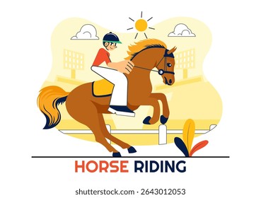 Horse Riding Vector Illustration Featuring Practicing Horseback Riding or Equestrian Sports in a Green Field with Flat Style Cartoon Background