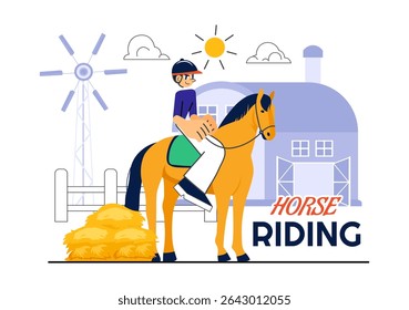 Horse Riding Vector Illustration Featuring Practicing Horseback Riding or Equestrian Sports in a Green Field with Flat Style Cartoon Background
