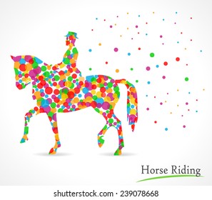 horse riding vector illustration with polka dot background - vector eps10