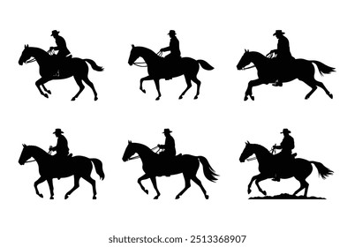 Horse Riding Vector Silhouette Set, Mounted on Horse Silhouette Clipart Bundle