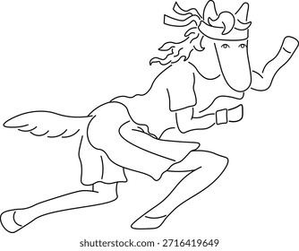 Correr a caballo en estilo doodle en Vector. Elemento para decoración Diseño de postal Imprimir pegatina Animación Cartel de fondo