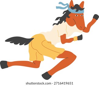 Correr a caballo en estilo doodle en Vector. Elemento para decoración Diseño de postal Imprimir pegatina Animación Cartel de fondo