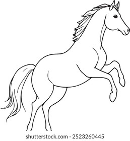 Horse run line art drawing style, The horse sketch black linear isolated on white background, And the best horse line art vector illustration.