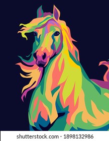 Horse run in pop art isolated dark background