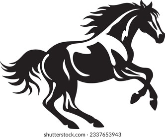 Horse running, Basic simple Minimalist vector SVG graphic, isolated on white background, black and white