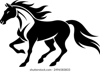 Horse running, Basic simple Minimalist vector white background, black and white