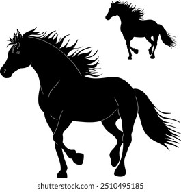 The horse is running. black silhouette vector element