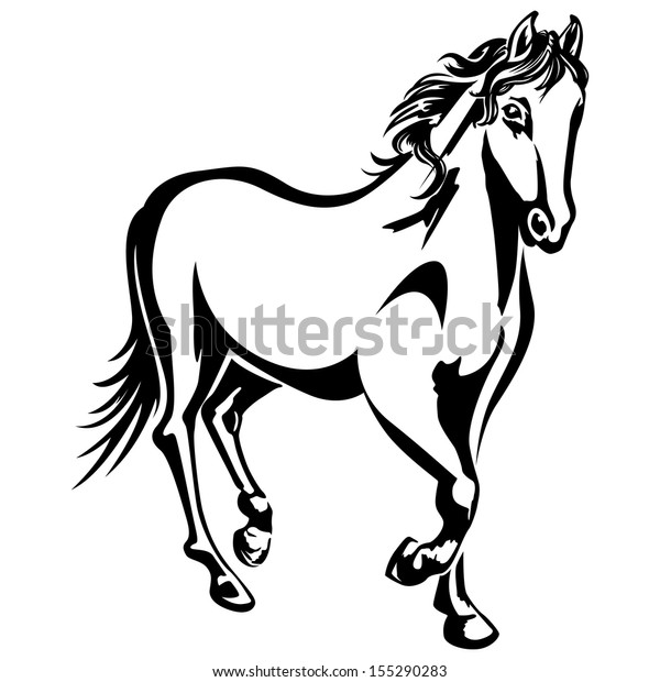 Horse Running Blackandwhite Drawing Silhouette Stock Vector (Royalty ...