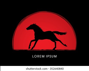 Horse running, designed on sunset or sunrise background graphic vector.