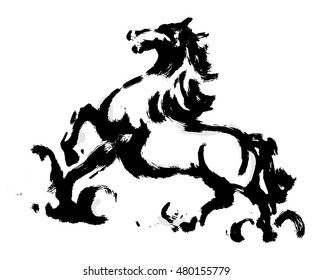 Horse running, drawing and painting, illustration design.