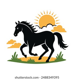 Horse running in the field vector illustration. this is a editable file.
