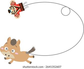 Horse Running with Framed Kite Line - Japanese New Year Design