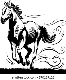 Horse running free in the wind.