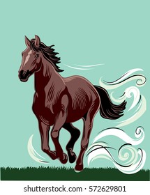 Horse running free in the wind.