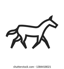 Horse running icon in thick outline style. Black and white monochrome vector illustration.