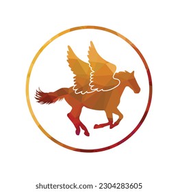Horse running icon vector illustration flying horse with wings inside a ring pattern color