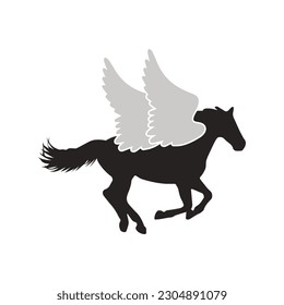 Horse running icon vector illustration flying horse with wings white and dark brown color.