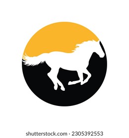 Horse running icon vector illustration inside a shape of circle sun light and black color. 