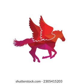 Horse running icon vector illustration flying horse with wings unique pattern color.