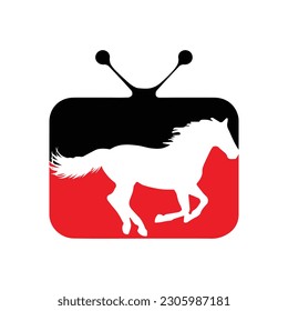 Horse running icon vector illustration inside a shape of TV red and black color. 