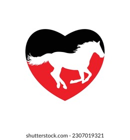 Horse running icon vector illustration inside a shape of heart red and black color. 