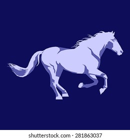horse running illustration vector geometric decorative simple design background blue