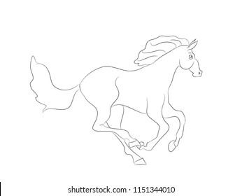 horse running, lines, vector, white background