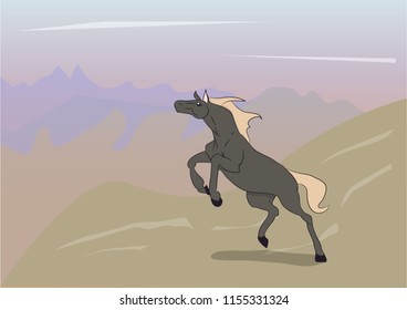 horse running on a background of a landscape, on nature, vector