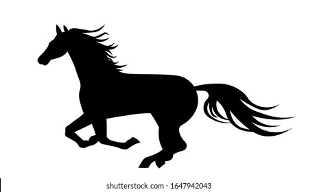 Caballo corriendo. Ilustración vectorial de silueta aislada en fondo blanco.