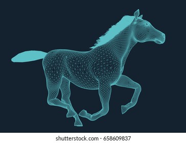 Horse Running In Wire Frame Style