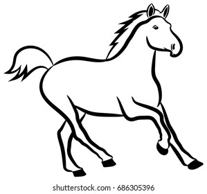 The horse runs forward. Vector linear drawing.