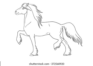 Horse runs trot. Coloring book.