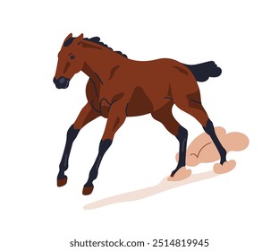 Cavalo correndo, galopando rápido. Garanhão de raça pura correndo com velocidade. Equídeos poderosos e musculosos em ação. Corrida de Steed. Ilustração de vetor plano isolada no plano de fundo branco