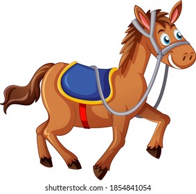 A horse with saddle cartoon character on white background illustration