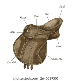 Horse saddle parts scheme vector
