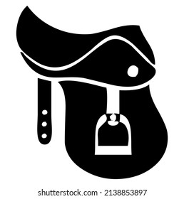 Horse Saddle, Riding Equipment Used By Jockey In Horse Races, Vector, Illustration In Black And White Color, Isolated On White Background 